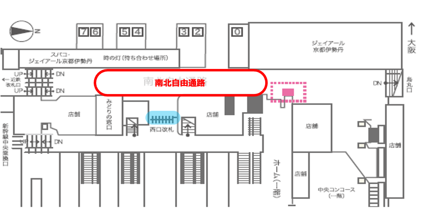 京都駅南北自由通路3面セット配置図