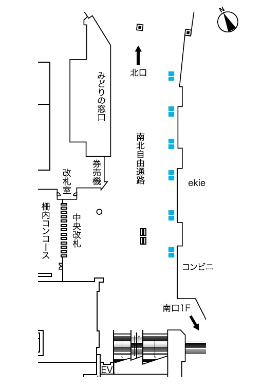 広島駅Eセット南北自由通路12面配置図
