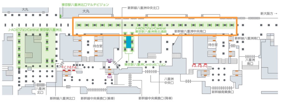 J･ADビジョンCentral  東京駅八重洲南北通路配置図
