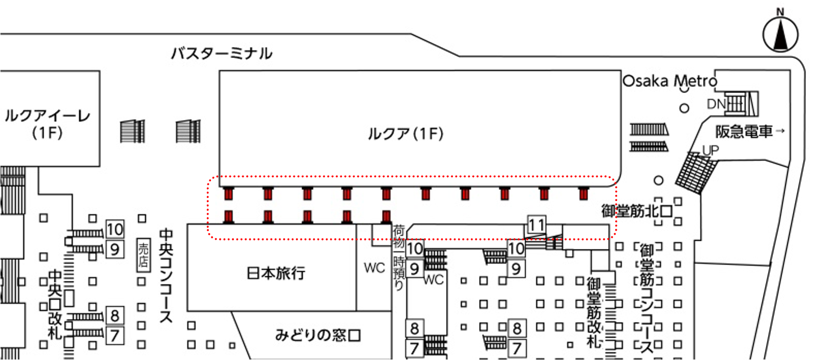 大阪駅NGB1階東西通路デジタルサイネージ30面セット配置図