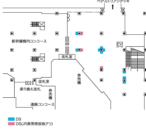 広島駅Bセット新幹線柵外コンコース12面配置図