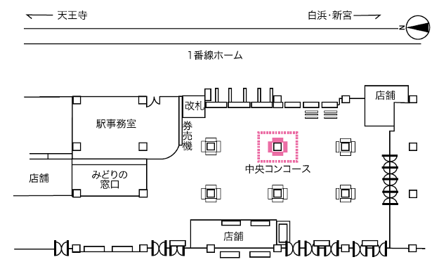 和歌山駅中央コンコース改札前柱セット配置図