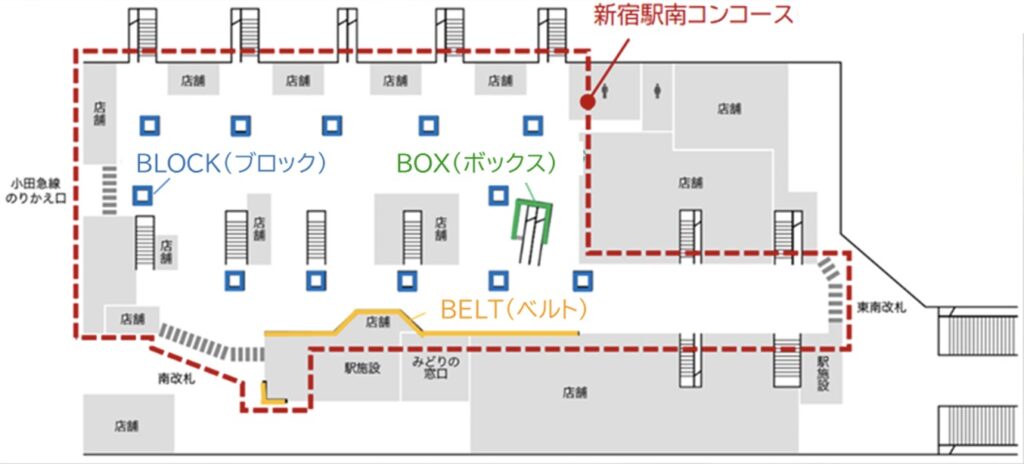 JR新宿駅南口改札配置図・新宿BBB