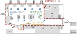 JR新宿駅南口改札配置図・新宿BBB