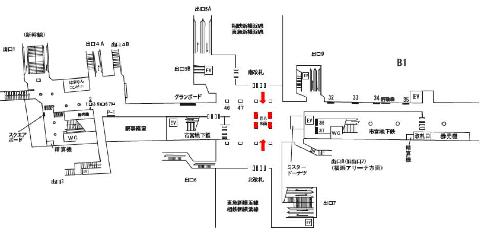 横浜市営地下鉄　新横浜駅デジタルサイネージ配置図