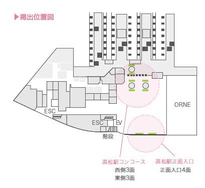 高松駅J・ADビジョン四国　高松駅コンコース6面・高松駅正面入口4面（10面セット）配置図